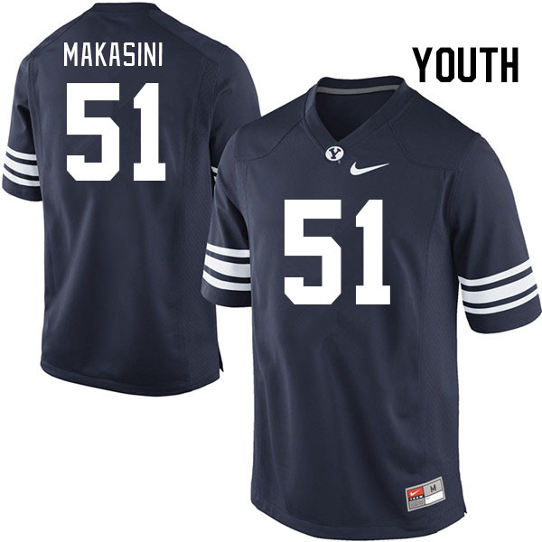 Youth #51 Sonny Makasini BYU Cougars College Football Jerseys Stitched-Navy